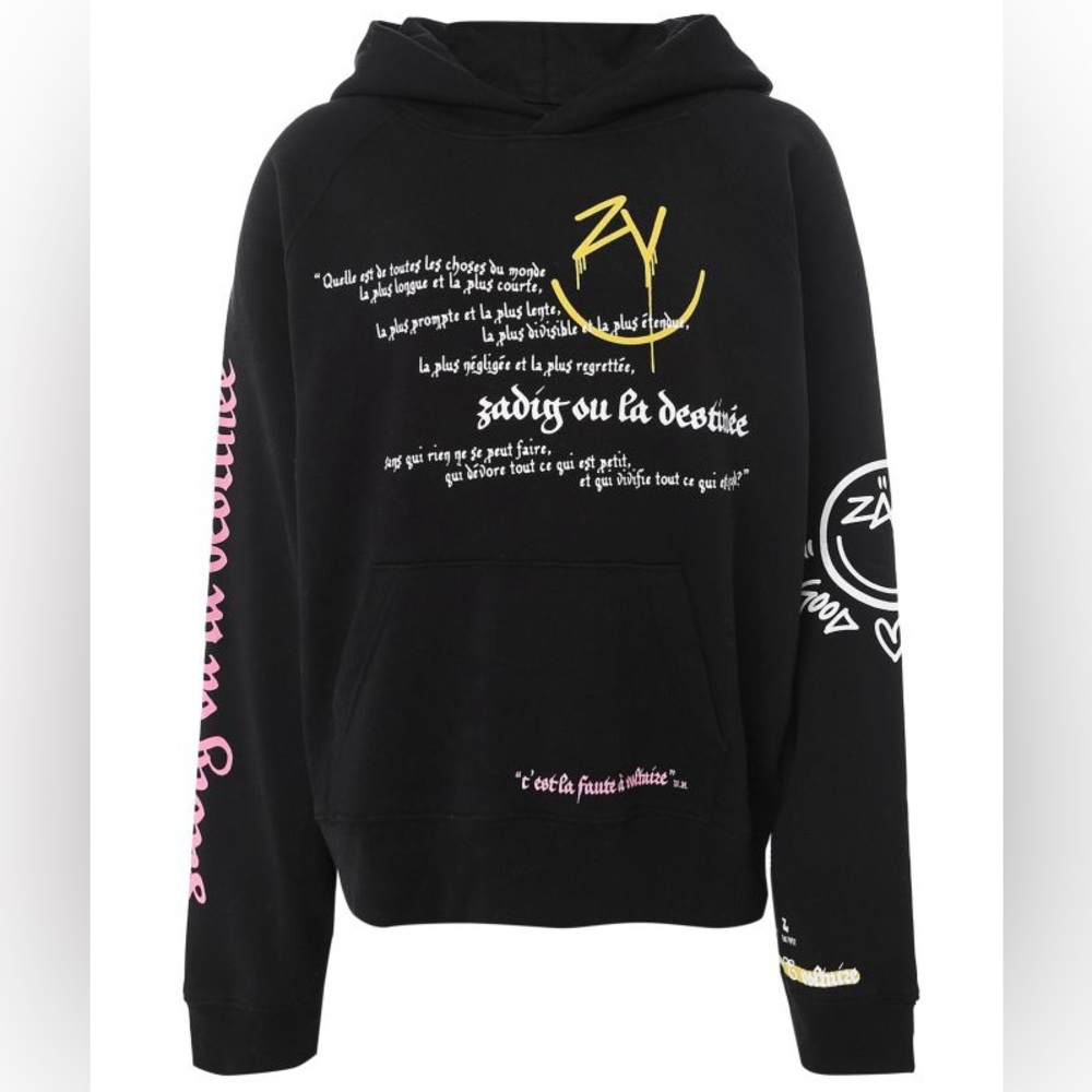 Zadig & Voltaire Georgy Multicusto Hoodie Small Black Graphic Cotton Sweatshirt
